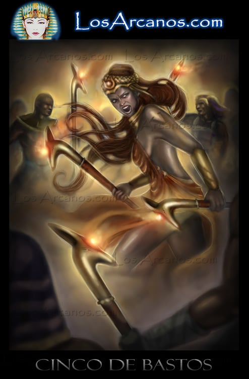 La Templanza y El Cinco de Bastos